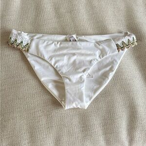 White Becca Bikini Bottom with Embellished Sides - NWT